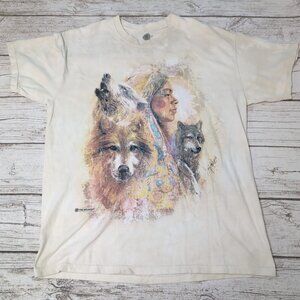 The Mountain Tribal Native American Wolf Tie Dye T Shirt Size Large